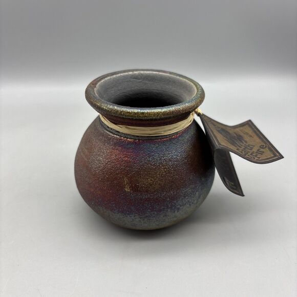 Earth & Fire Raku Potteryworks Tribal Vase Pot Signed by Artist Jeremy Diller - Picture 4 of 9